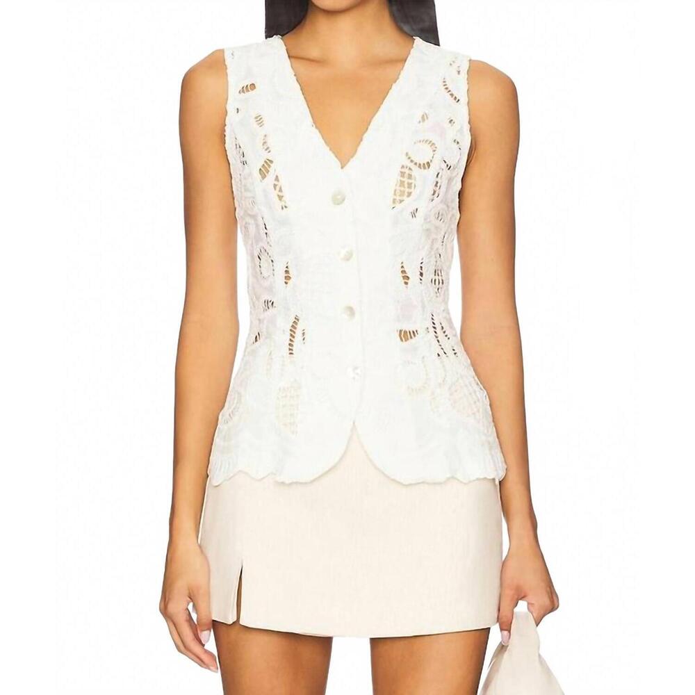 Astr White Lace Button-Down Sleeveless Top